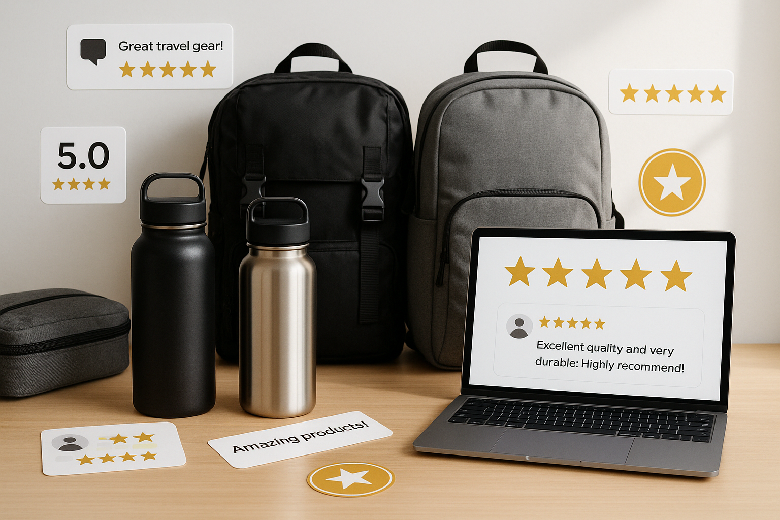 lets do that but products like travel gear and water bottles 